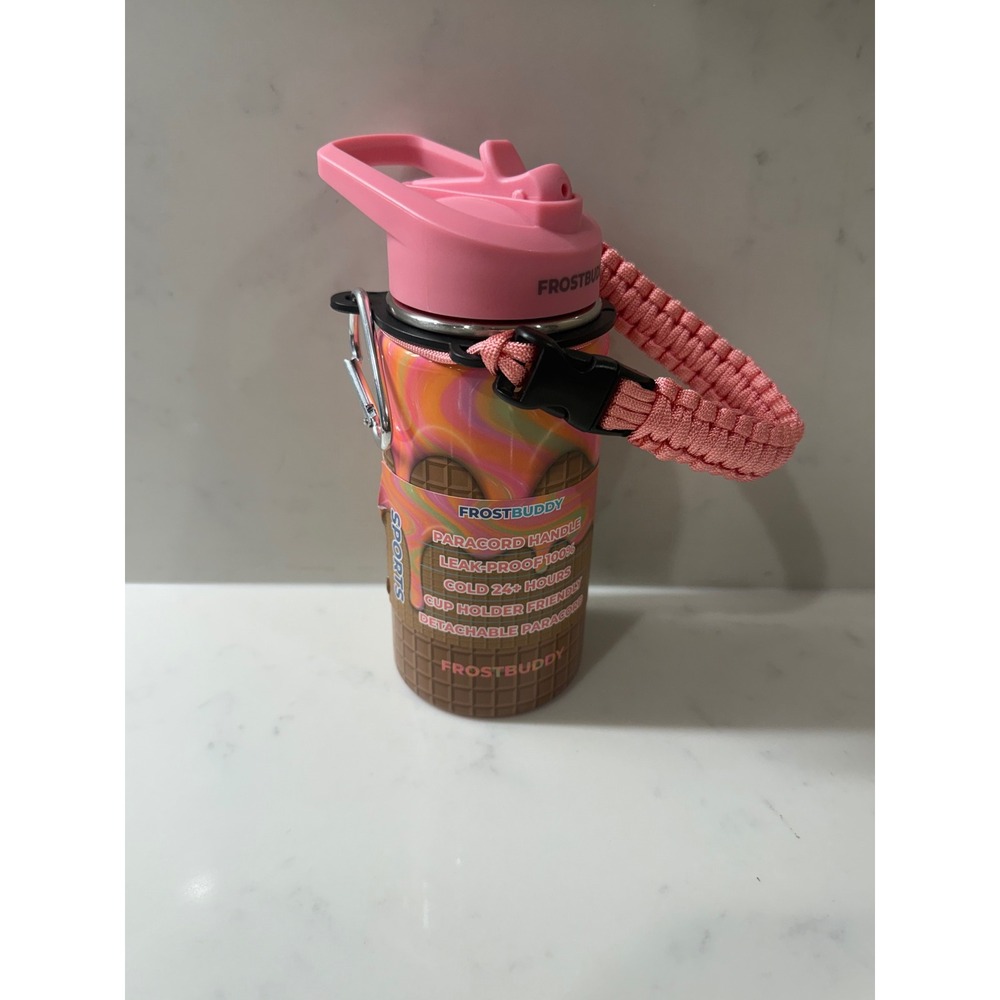 Frost Buddy Sports Water Bottle Pink Ice Cream Swirl Paracord Handle 24oz New